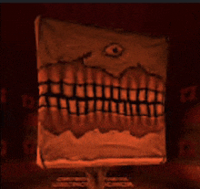 a cartoon drawing of a monster 's mouth with teeth and an eye