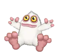 a cartoon character with white fur and pink feet