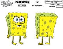 a drawing of spongebob from the spongebob squarepants showing his naked front and back