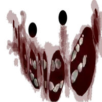 a drawing of a monster 's mouth with teeth and blood