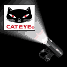 a cat eye logo with a light coming from it