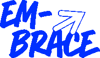 a blue and white logo that says em-brace