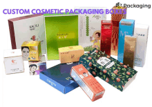 a variety of cosmetic packaging boxes with the words custom cosmetic packaging boxes on the bottom