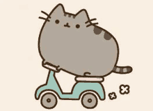 a cartoon cat is riding a scooter with flowers in the background .