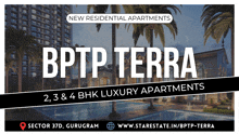 an advertisement for bptp terra luxury apartments