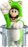 mario is wearing a green and white cat costume