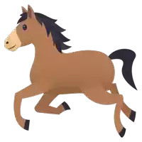 a brown horse with a black mane and tail is running on a white background