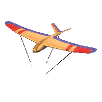 a model airplane with a red and blue stripe on the wing