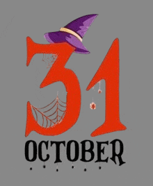 the date of october 31 is shown with a witch hat and spider web