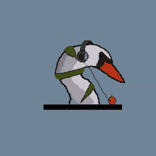 a pixel art of a bird wearing headphones