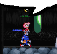 a pixel art of amy rose and sonic in a cave