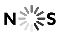 a black and white logo for nos with a circle in the center