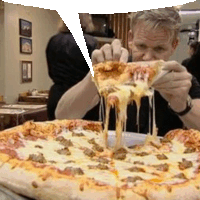 a man is eating a slice of pizza with cheese dripping from it