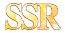 the letters ssr are written in gold on a white background .