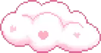 a pixel art illustration of a pink cloud with hearts on it .