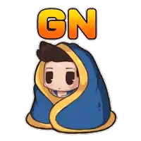 a cartoon of a boy wrapped in a blue and gold blanket with the word gn above him