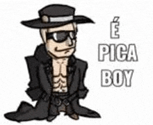 a cartoon of a man wearing a hat and sunglasses with the words `` e pica boy '' below him .