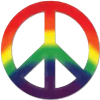 a peace sign with a rainbow colored border