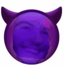 a purple sphere with a devil 's face inside of it