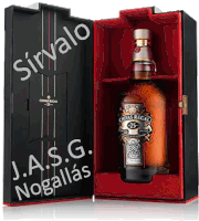 a bottle of chivas regal whiskey sits in a red and black box