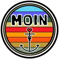 a colorful circle with the word moin and an anchor in the center