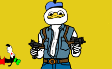 a cartoon of a duck holding two guns