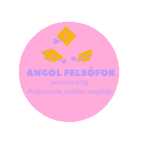 a pink circle with the words angol felsofok powered by @chatters_online_english on it