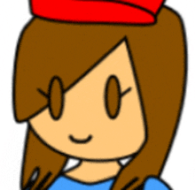 a cartoon girl wearing a red hat and glasses is smiling