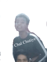 a man wearing a black shirt with the words chal chutiye on it