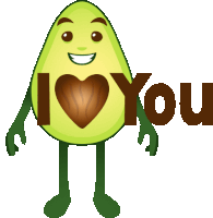 a cartoon avocado says i love you with a heart