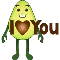 a cartoon avocado says i love you with a heart