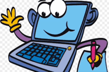 a cartoon illustration of a laptop with arms and legs