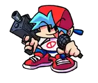 a cartoon character holding a gun and a microphone .