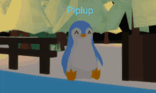 a cartoon penguin with the name piplup on the bottom