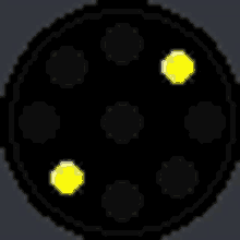 a pixel art drawing of a black circle with yellow dots in it .