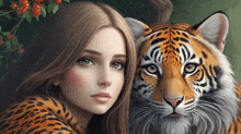 a painting of a woman and a tiger