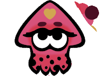 a pink squid with a heart on top of it