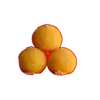 three yellow balls are stacked on top of each other with a red outline around them