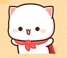 a cartoon cat wearing a red scarf around its neck