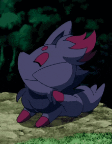 a purple pokemon with red feet and a red tail