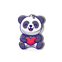 a cartoon panda bear is holding a red heart in its hands