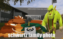 amos alonzo stagg high school has a picture of the schwartz family on the sidewalk