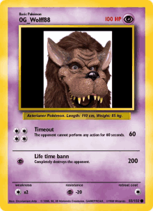 a pokemon card that says basic pokemon og wolf88 on it