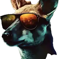 a painting of a kangaroo wearing sunglasses with a reflection of a forest