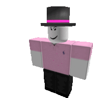 a roblox character wearing a pink polo shirt and a black top hat