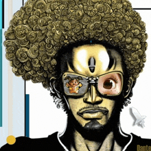 a drawing of a man with a huge afro wearing glasses