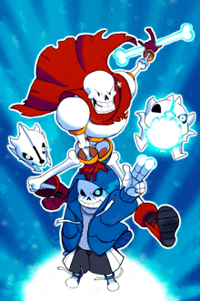 a cartoon of papyrus holding a sword and sans riding on his back