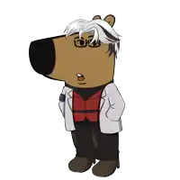 a cartoon drawing of a horse wearing glasses and a lab coat