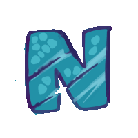 a drawing of a blue letter n with a star in the middle