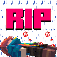 a minecraft character is laying on the ground with the word rip above it